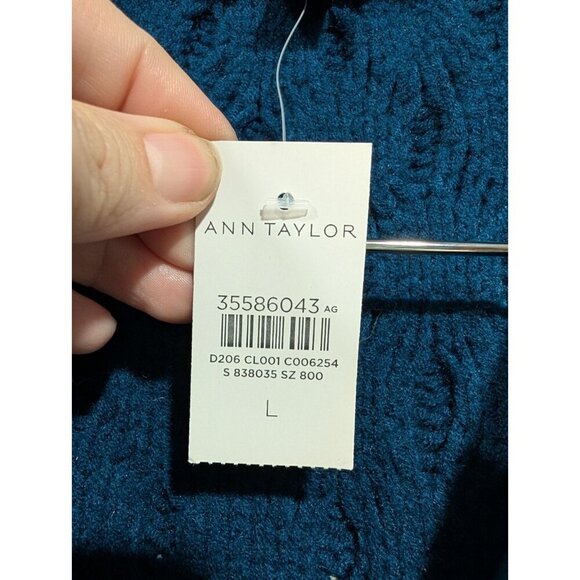 NEW ANN TAYLOR $198 SEA STORM BLUE MIXED MEDIA CABLE COATIGAN JACKET SZ LARGE - Picture 4 of 16